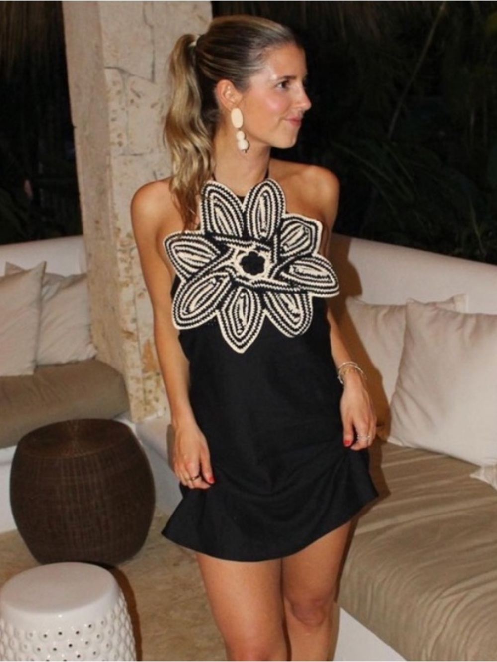 Zara Crochet Flower Halter Linen Blend Mini Dress Size Medium limited edition - Picture 1 of 8